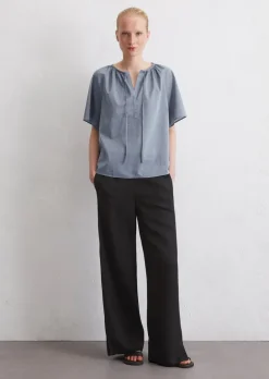 Kurzarm-Bluse relaxed aus Baumwoll-Chambray