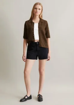 Kurzarm-Cardigan regular in Häkel-Optik