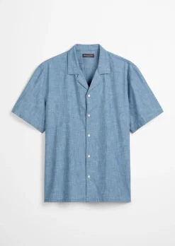 Kurzarm-Hemd regular aus leichtem Bio-Baumwoll-Chambray