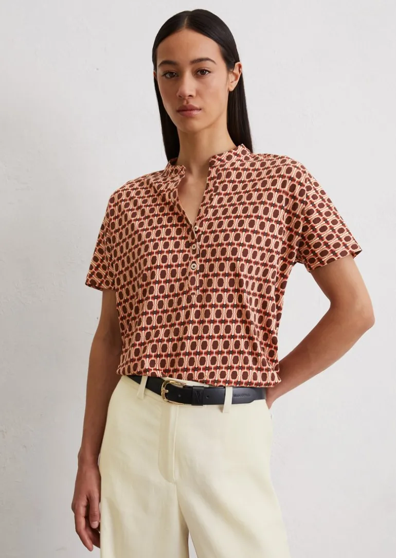 Kurzarm-Jersey-Bluse relaxed aus bedrucktem Single Jersey