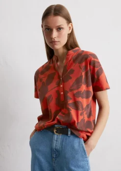 Kurzarm-Jersey-Bluse relaxed aus bedrucktem Single Jersey