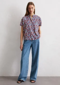 Kurzarm-Jersey-Bluse relaxed aus bedrucktem Single Jersey