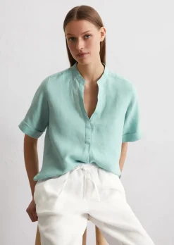 Kurzarm-Leinenbluse regular aus leichter Qualität