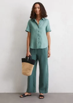 Kurzarm-Leinenbluse regular aus leichter Qualität