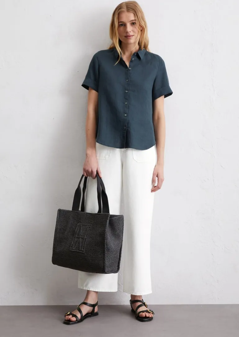 Kurzarm-Leinenbluse regular aus leichter Qualität