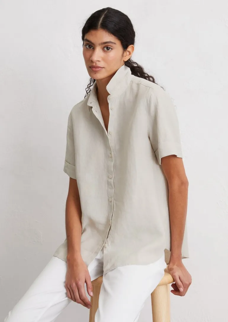 Kurzarm-Leinenbluse regular aus leichter Qualität
