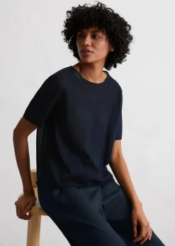 Kurzarm-Pullover loose aus Bio-Baumwolle-Mix