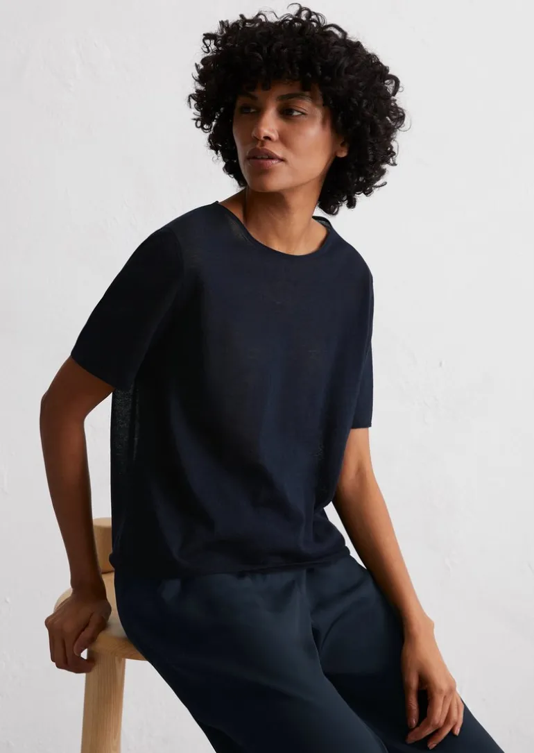 Kurzarm-Pullover loose aus Bio-Baumwolle-Mix