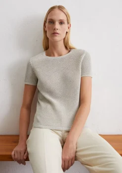 Kurzarm-Pullover mit Netzstruktur slim aus Baumwolle-Leinen-Mix