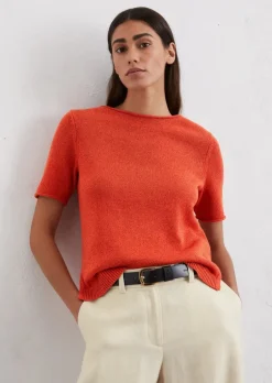 Kurzarm-Pullover regular aus Organic-Cotton-Leinen-Mix