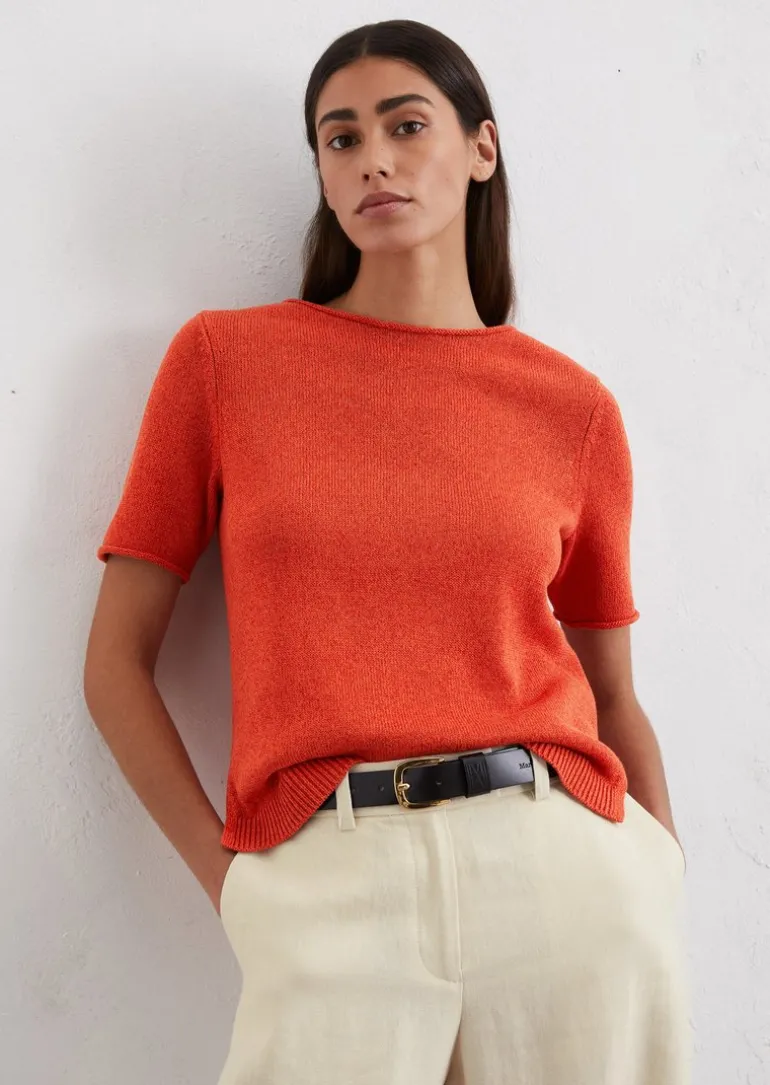 Kurzarm-Pullover regular aus Organic-Cotton-Leinen-Mix