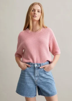 Kurzarm-Pullover regular in Häkel-Optik