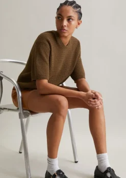 Kurzarm-Pullover regular in Häkel-Optik