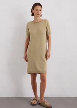 Kurzarm-Strickkleid relaxed aus Bio-Baumwolle-Leinen-Mix