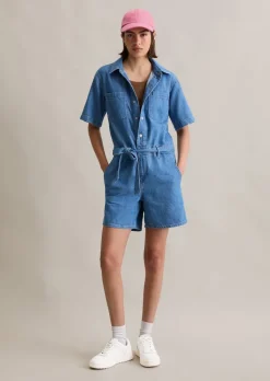 Kurzer Jeans-Overall relaxed mit recyeltem Leinen-Garn