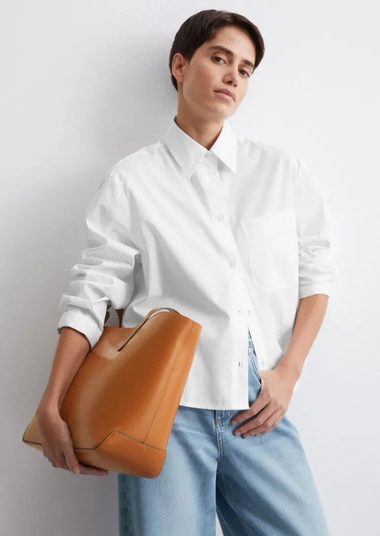 Langarm-Bluse cropped aus Premium-Baumwoll-Popeline