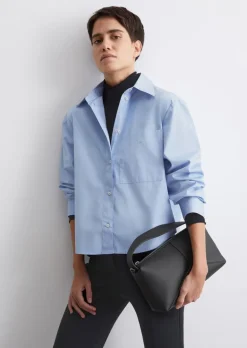 Langarm-Bluse cropped aus Premium-Baumwoll-Popeline