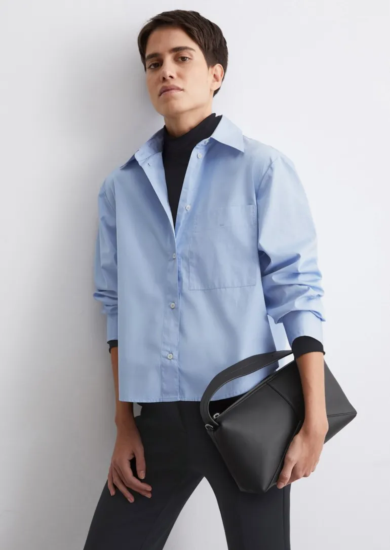 Langarm-Bluse cropped aus Premium-Baumwoll-Popeline