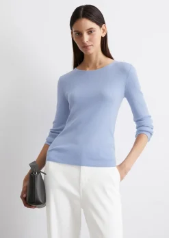 Langarm-Strickpullover slim aus feiner Merinowolle