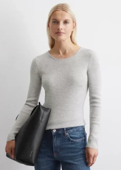 Langarm-Strickpullover slim aus feiner Merinowolle