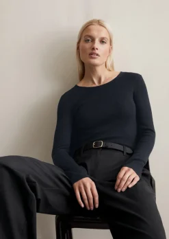 Langarm-Strickpullover slim aus feiner Merinowolle