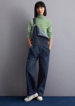 Latzhose relaxed aus dunkelblauem Rigid Denim