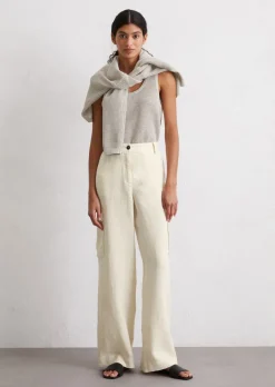 Leinen-Cargopants straight mit Garment dye-Effekt