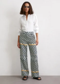 Leinenhose straight mit lässigem Allover-Print