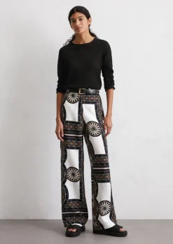 Leinenhose straight mit lässigem Allover-Print