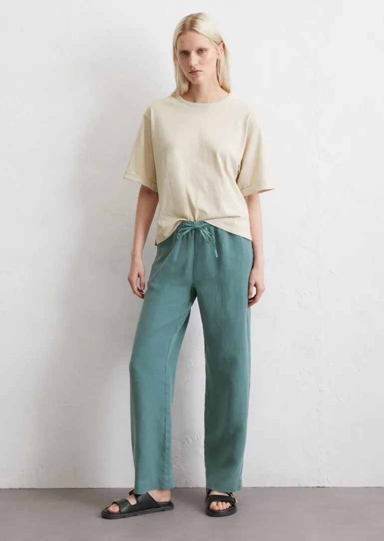Leinen-Joggpants straight mit teil-elastischem Bund