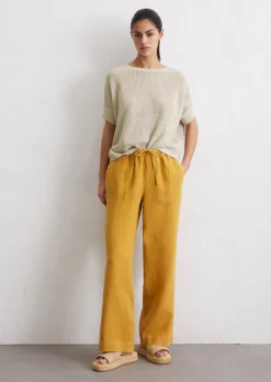 Leinen-Joggpants straight mit teil-elastischem Bund