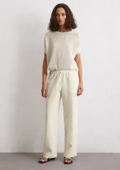 Leinen-Joggpants straight mit teil-elastischem Bund