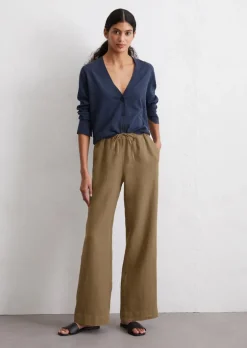 Leinen-Joggpants straight mit teil-elastischem Bund