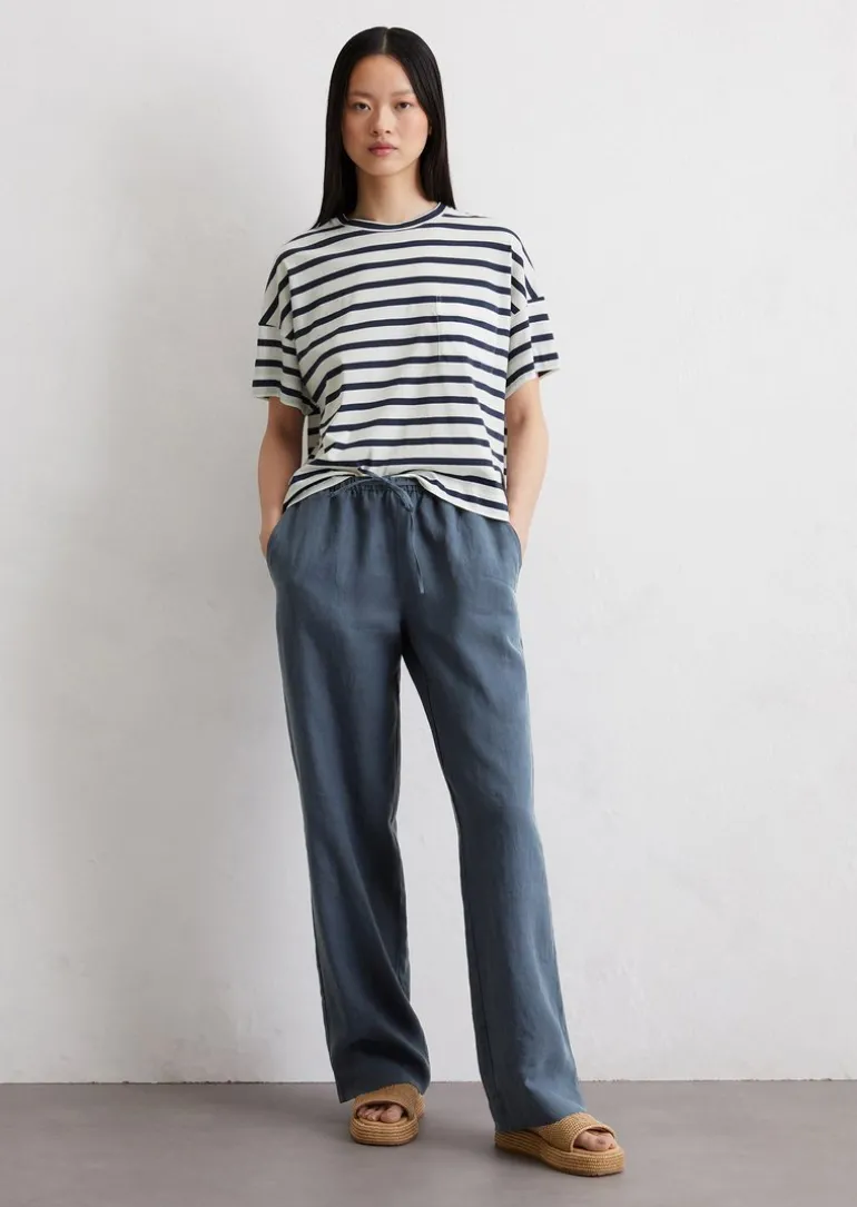 Leinen-Joggpants straight mit elastischem Bund