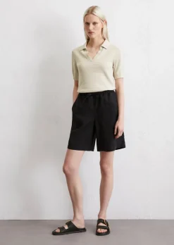 Leinenshorts straight mit teilelastischem Bund