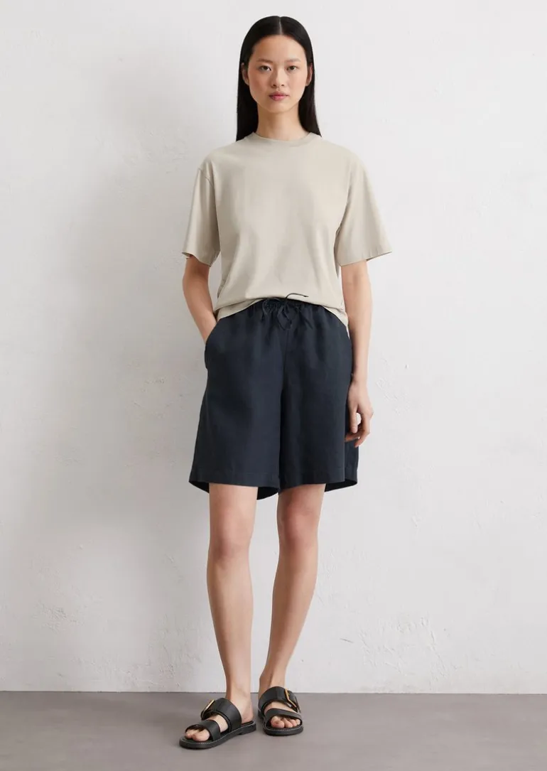 Leinenshorts straight mit teilelastischem Bund