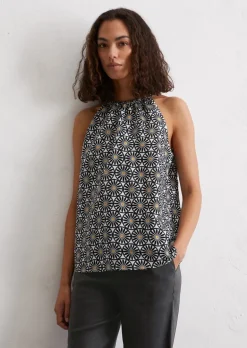 Leinen-Top flared mit Allover-Print