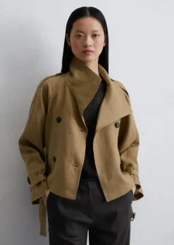 Leinen-Trenchjacke relaxed mit hohem Stehkragen