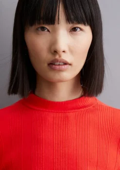 Longsleeve mit Stehkragen slim aus Ripp-Jersey