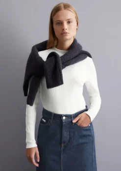 Longsleeve mit Stehkragen slim aus Ripp-Jersey