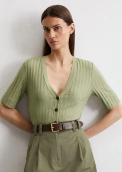 Pointelle-Kurzarm-Cardigan slim aus softem Modal-Organic-Cotton-Mix