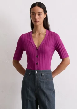 Pointelle-Kurzarm-Cardigan slim aus softem Modal-Organic-Cotton-Mix