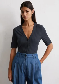 Pointelle-Kurzarm-Cardigan slim aus softem Modal-Organic-Cotton-Mix