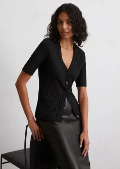 Pointelle-Kurzarm-Cardigan slim aus softem Modal-Organic-Cotton-Mix