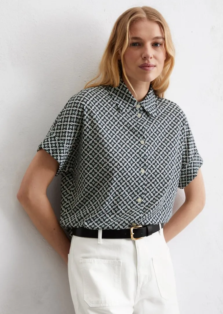 Print-Bluse regular aus feinem Single Jersey