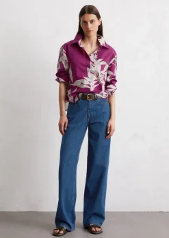 Print-Bluse relaxed cropped aus Papertouch-Popeline