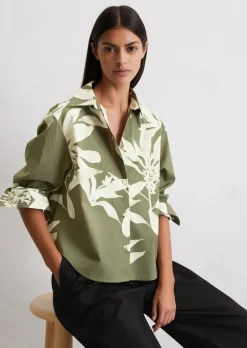 Print-Bluse relaxed cropped aus Papertouch-Popeline