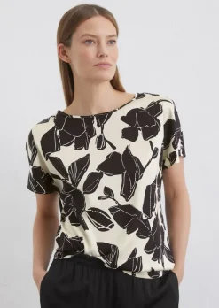 Print-Blusenshirt regular aus Viskose-Satin-Stretch