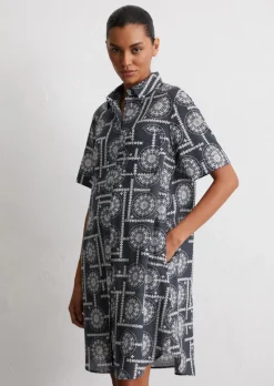 Print-Hemdblusenkleid relaxed aus leichtem Baumwoll-Voile