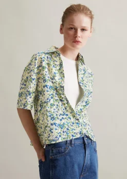 Print-Kurzarm-Bluse relaxed aus LENZING™ ECOVERO™-Mix